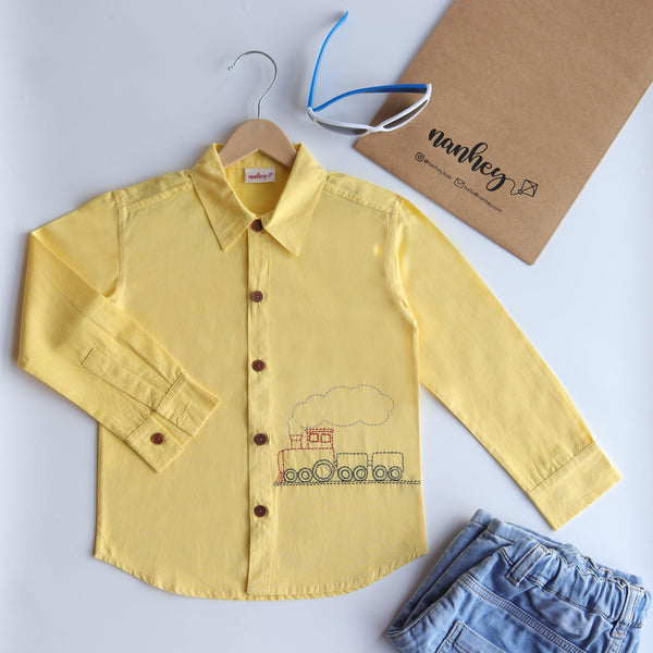 Chuk Chuk Embroidered Formal Shirt - Yellow - Totdot