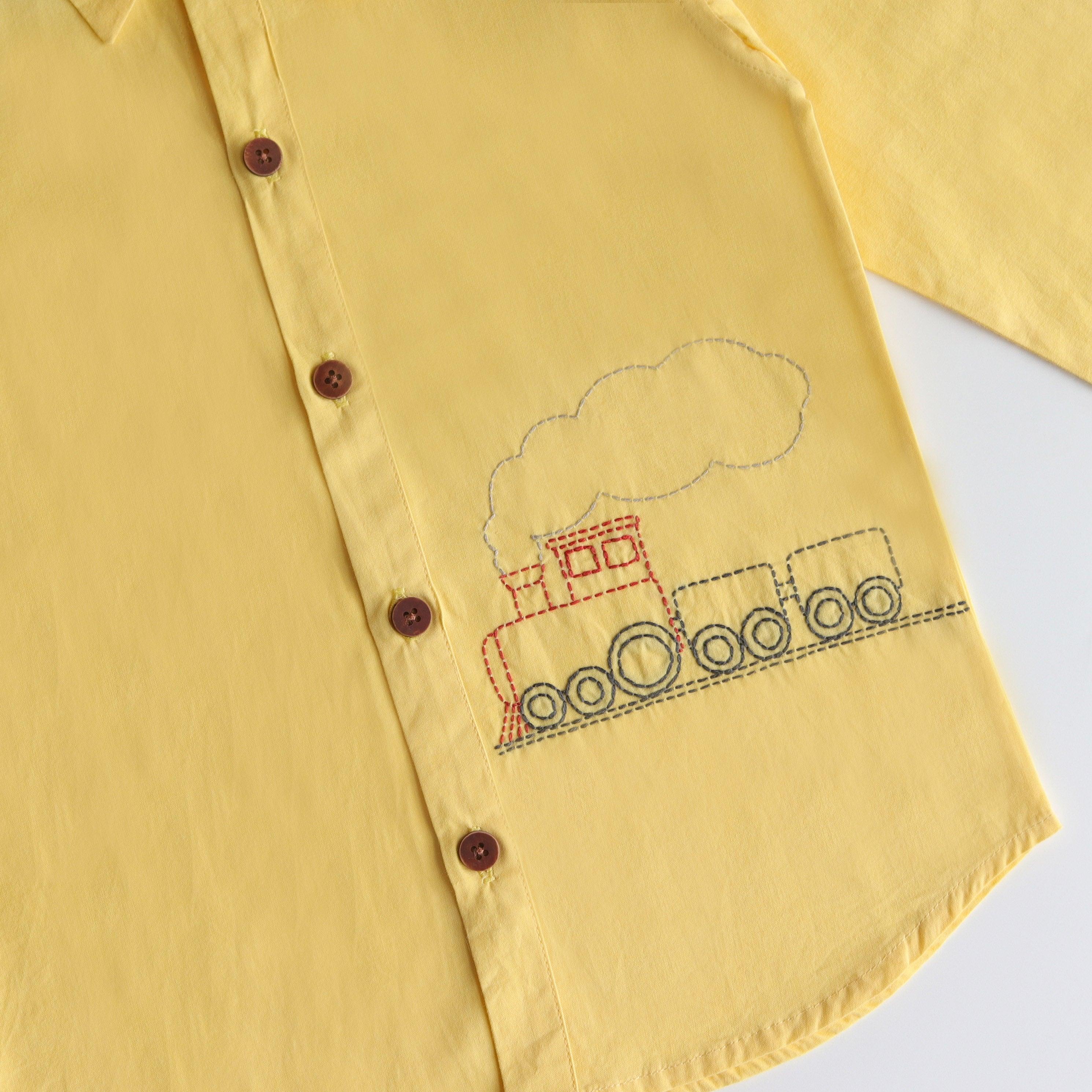 Chuk Chuk Embroidered Formal Shirt - Yellow - Totdot