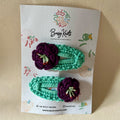 Handmade Crochet  Floral Clips Sea Green/Purple