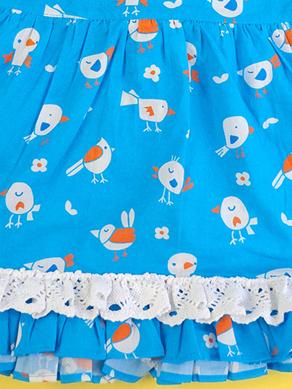 Blue Birdie - Organic Cotton Printed Baby Girl Peony Dress - Totdot