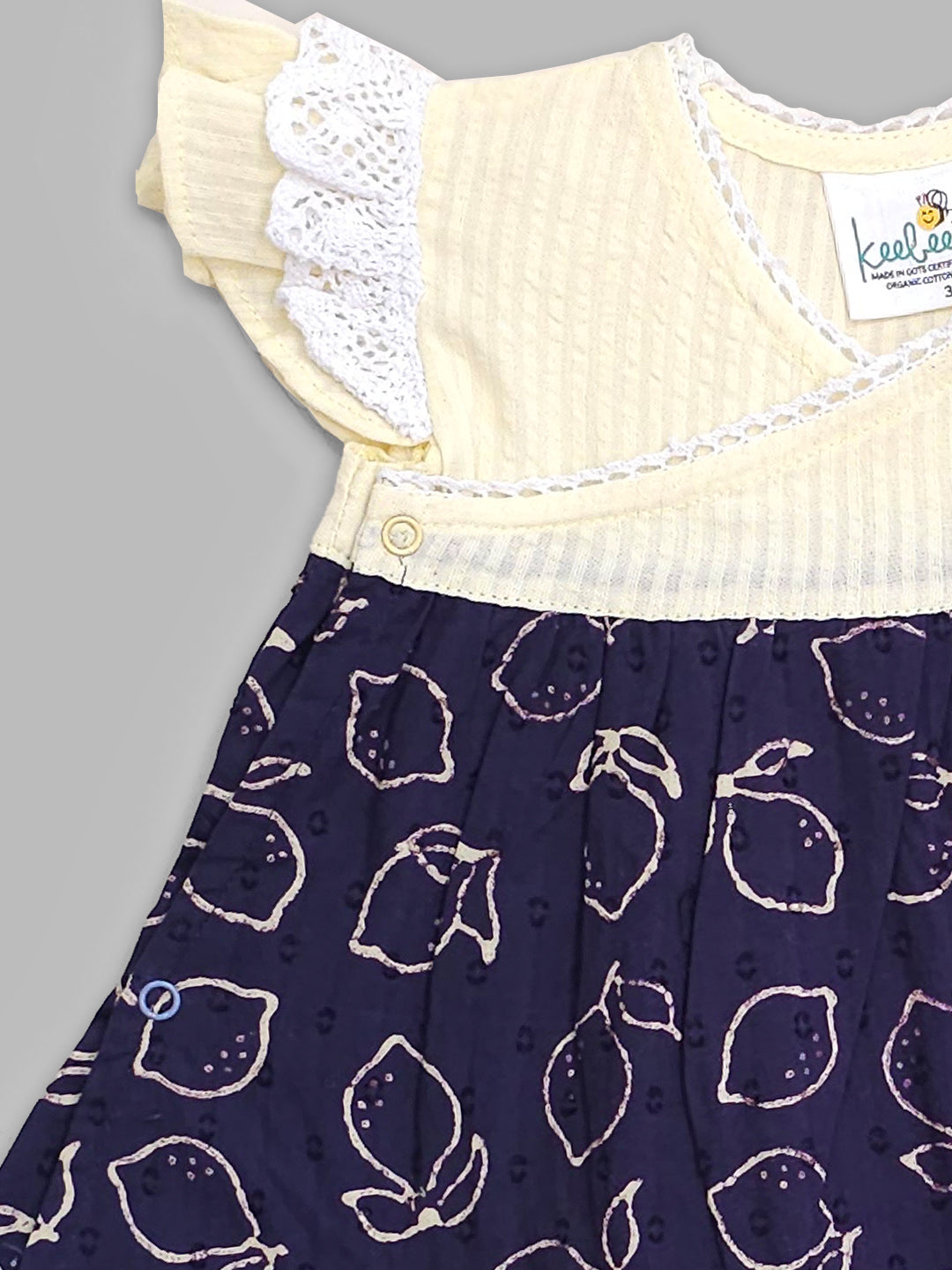 Lemons - Organic Cotton Embroidered Girls Yellow & Blue Jabla / Dress - Totdot