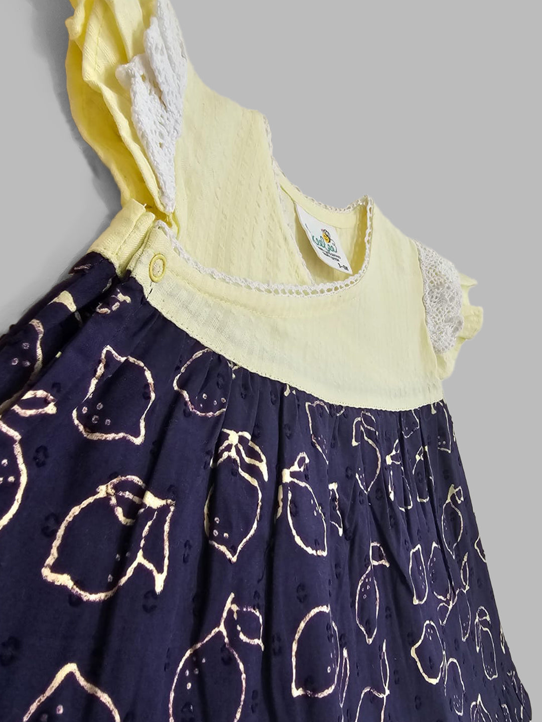 Lemons - Organic Cotton Embroidered Girls Yellow & Blue Jabla / Dress - Totdot