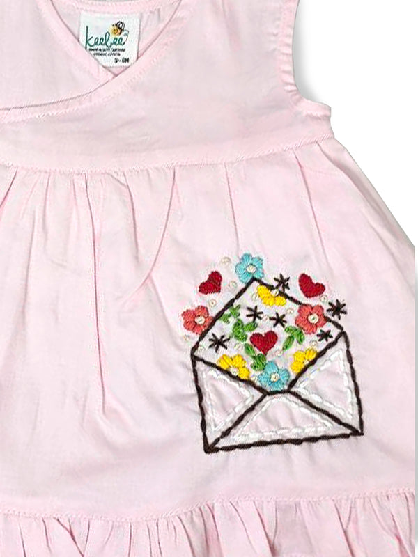 Love Letter - Organic Cotton Embroidered Girls Pink Jhabla / Dress