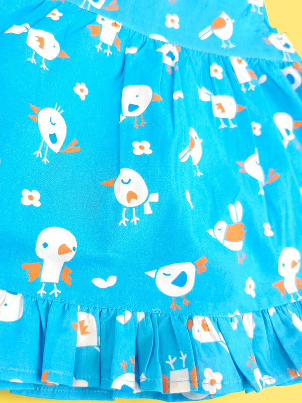 Blue Birdie - Organic Cotton Printed Girls Jabla / Dress