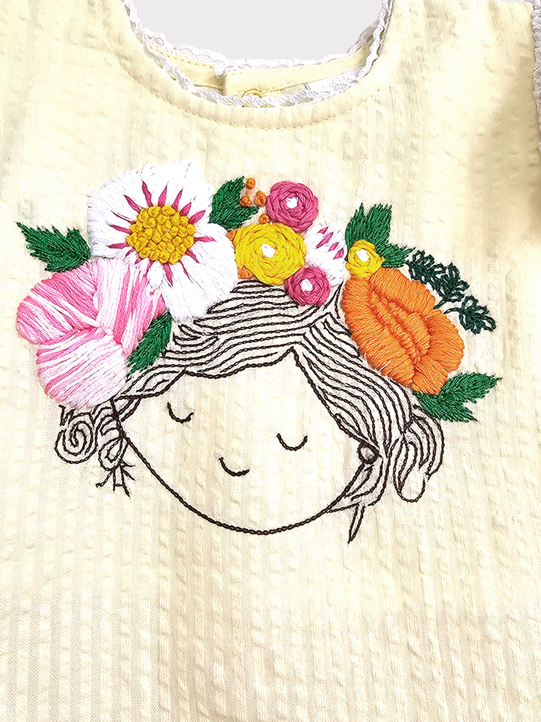 Blossom - Organic Cotton Hand Embroidered Yellow Baby Girl Dress - Totdot