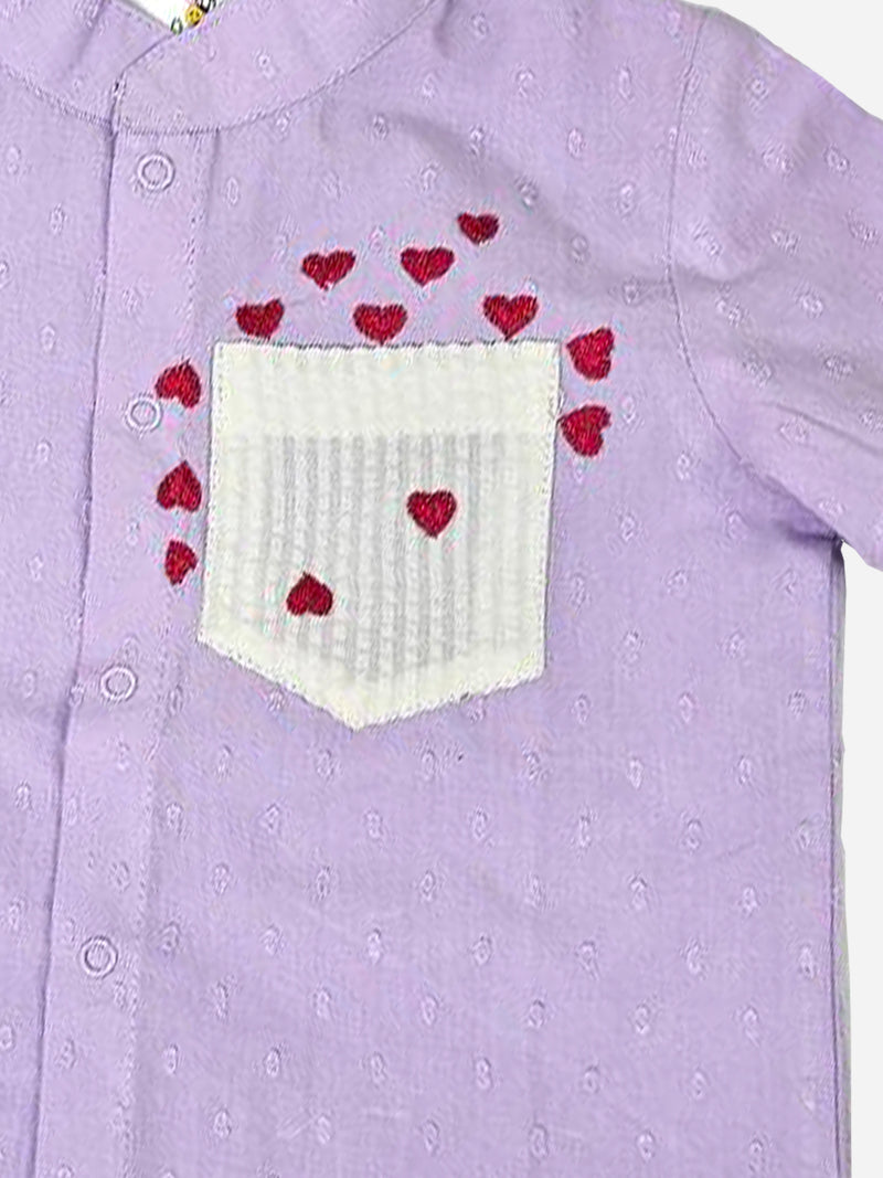 Purple Pocket Hearts - Organic Cotton Embroidered Shirts