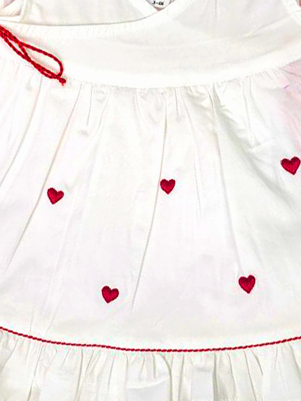 Hearts - Organic Cotton Embroidered Girls White Jabla / Dress - Totdot