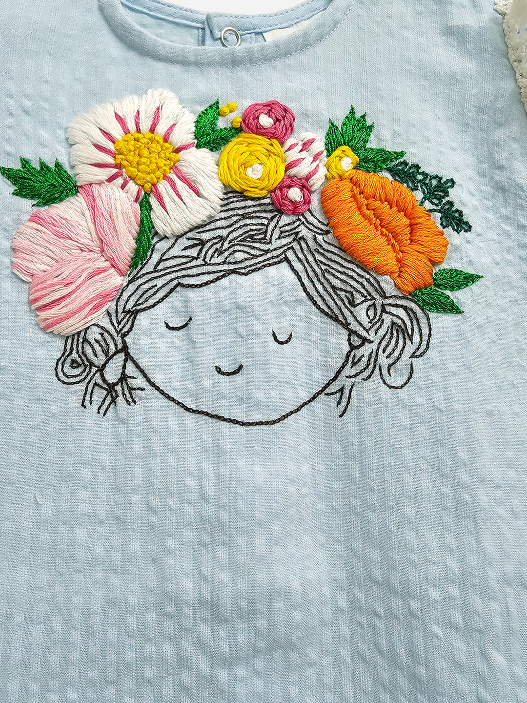 Blossom - Organic Cotton Hand Embroidered Blue Baby Girl Dress - Totdot