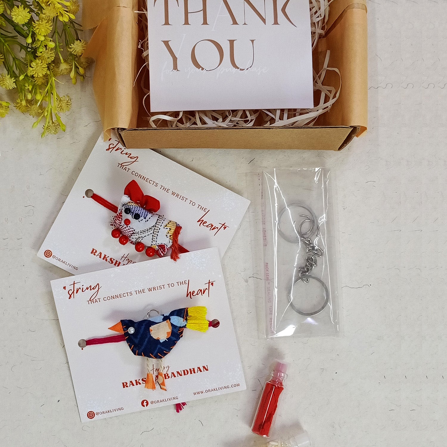 Cat & Bird Fabric Rakhi Combo