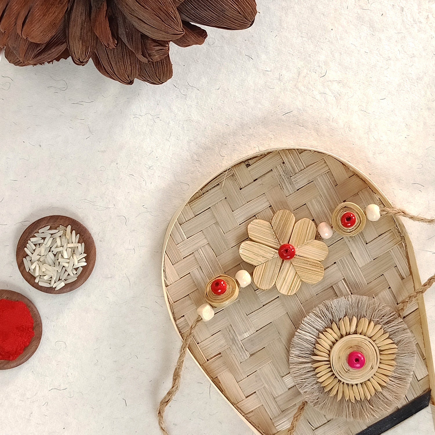 Paddy seed  & Floral Bamboo Rakhi Combo