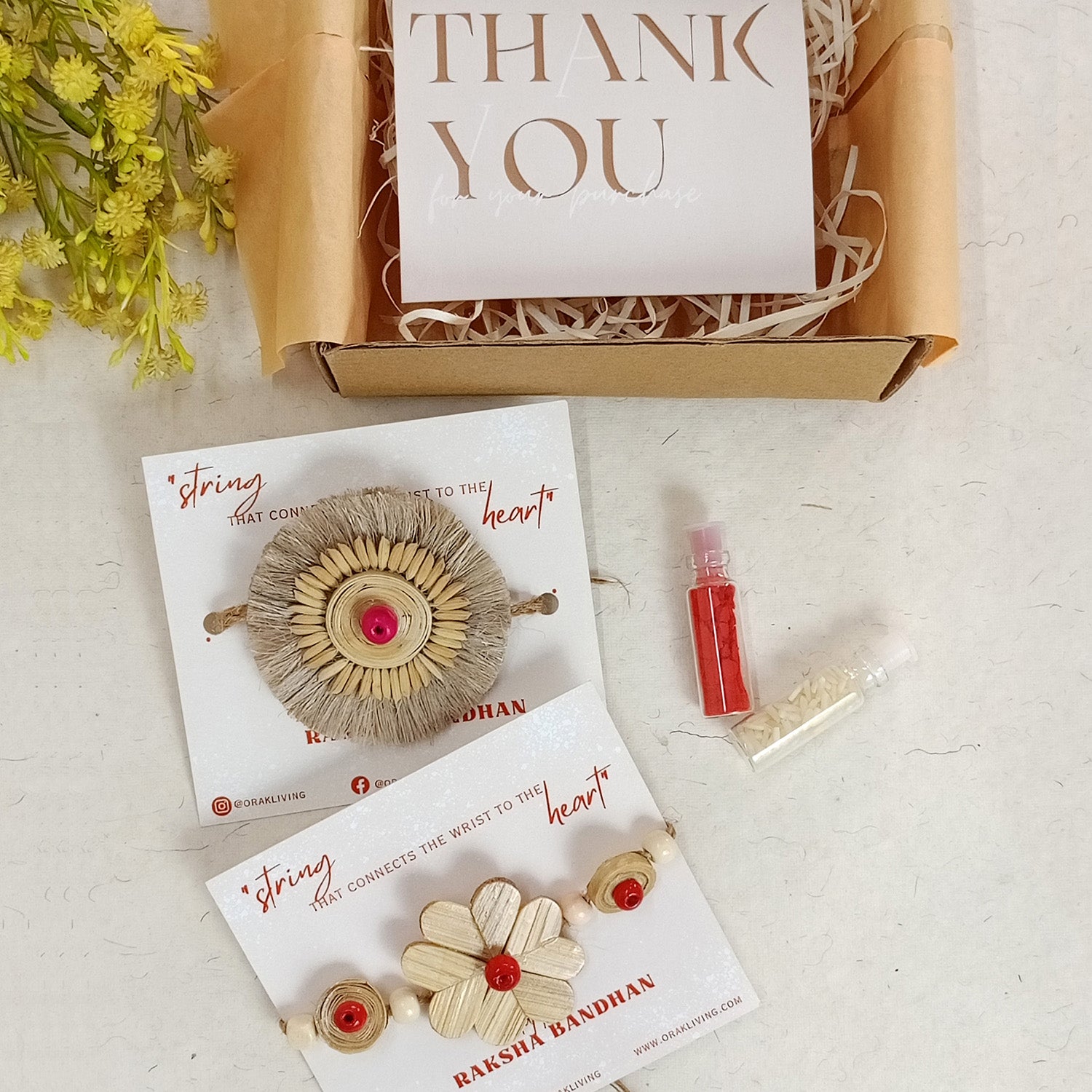 Paddy seed  & Floral Bamboo Rakhi Combo