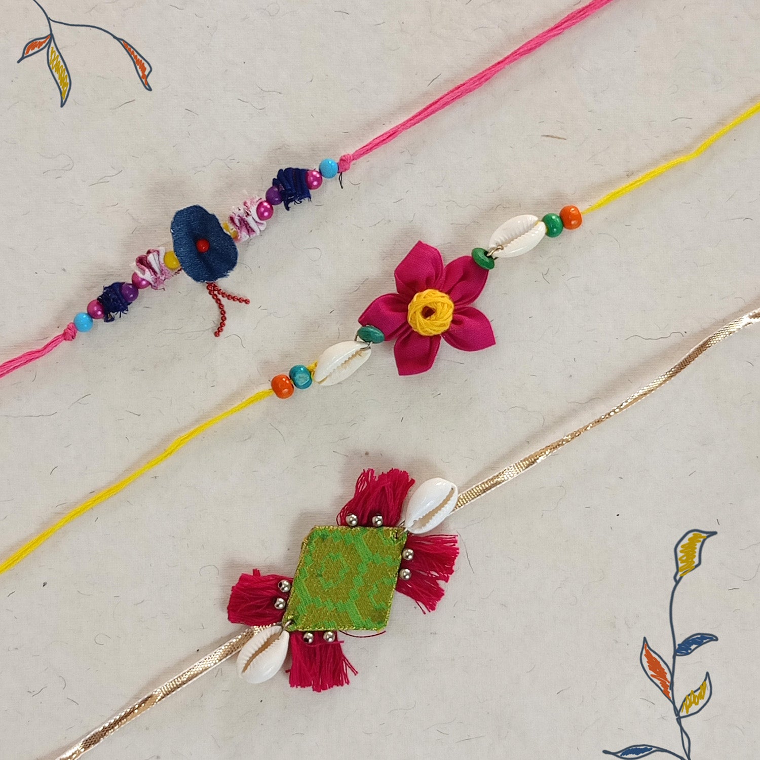Rhombus,Denim & Daisy Fabric Rakhi