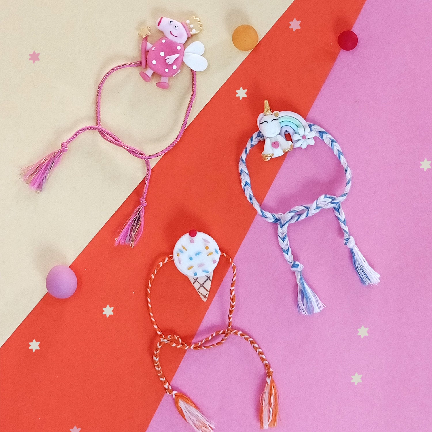 Unicorn, Ice-cream & Peppa Pig Rakhi Combo