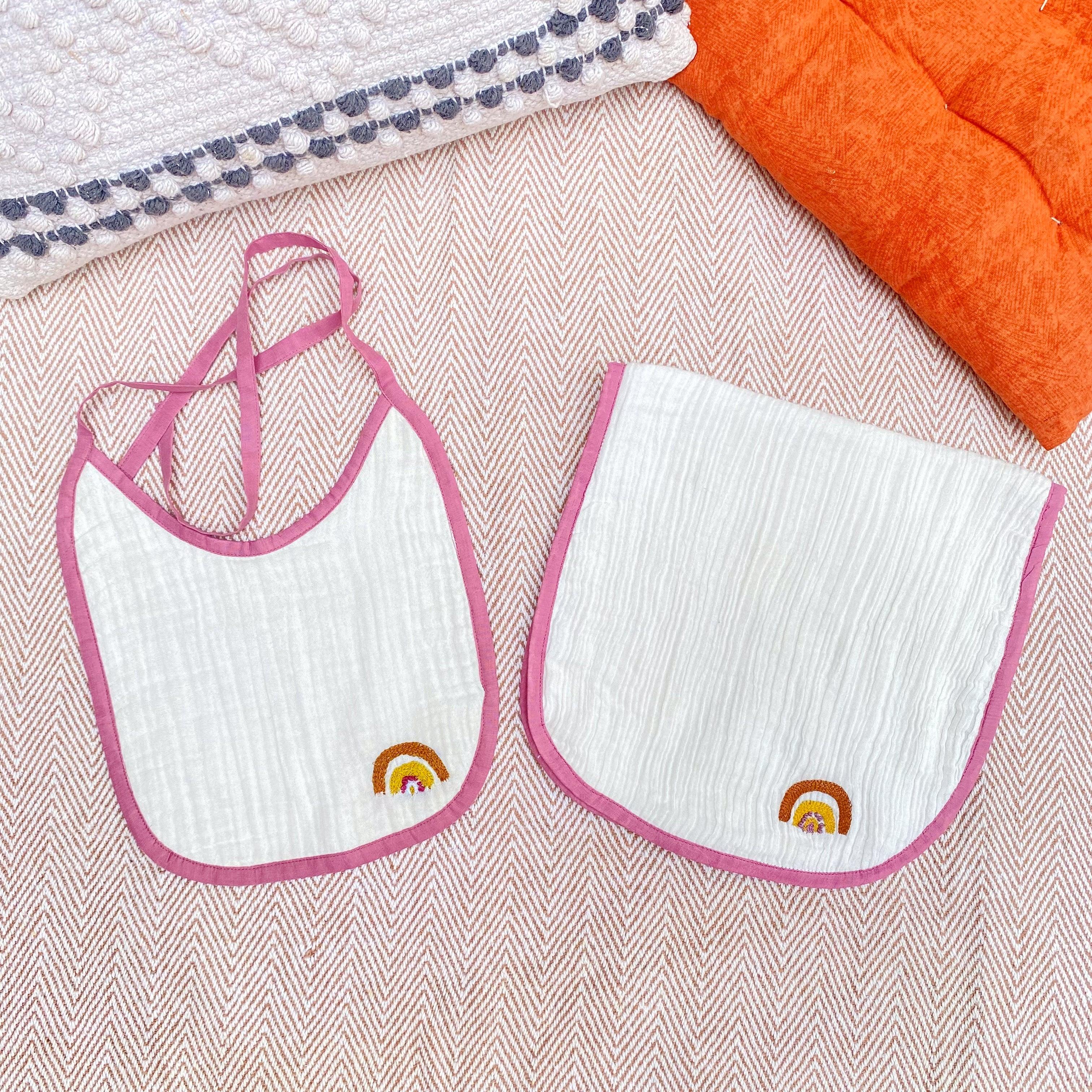 Crinkled Muslin Bib and Burp Cloth-Rainbow - Totdot