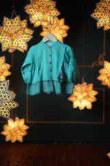 Dahlia girls ethnic kedia jacket/ top in teal handwoven cotton silk - Totdot