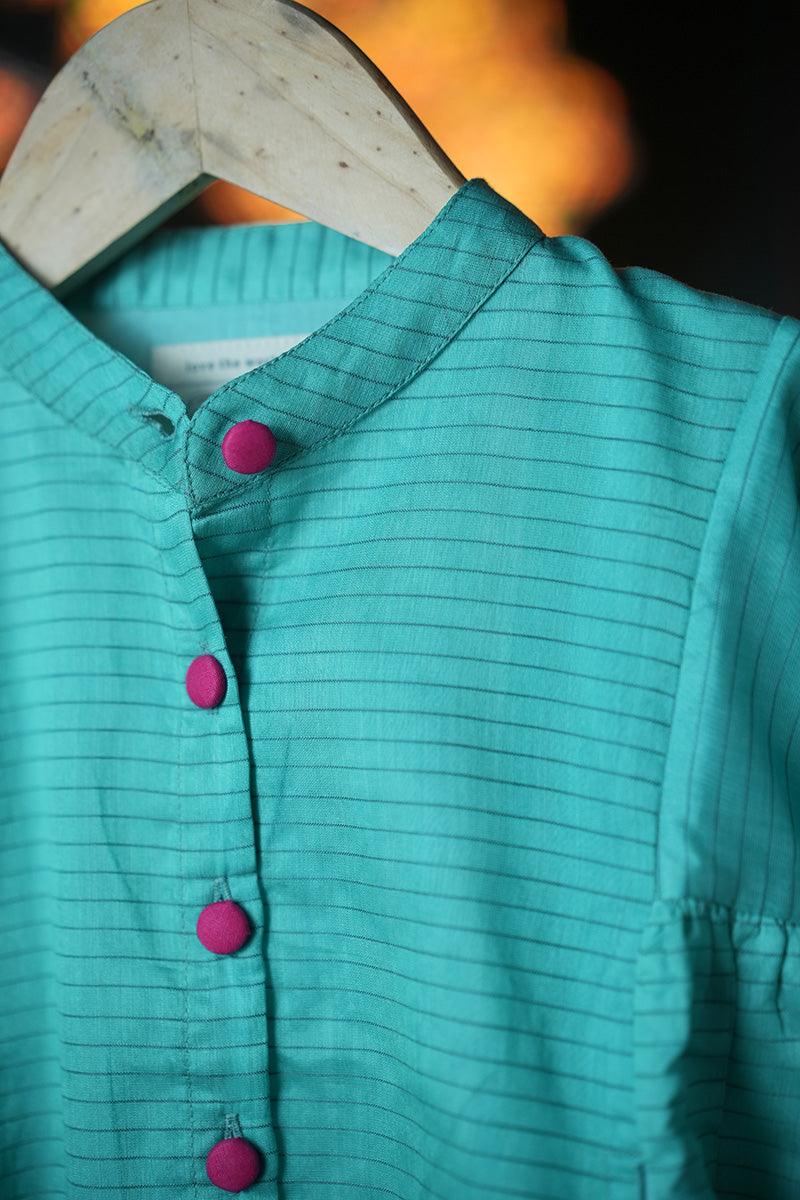 Dahlia girls ethnic kedia jacket/ top in teal handwoven cotton silk - Totdot