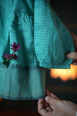 Dahlia girls ethnic kedia jacket/ top in teal handwoven cotton silk - Totdot