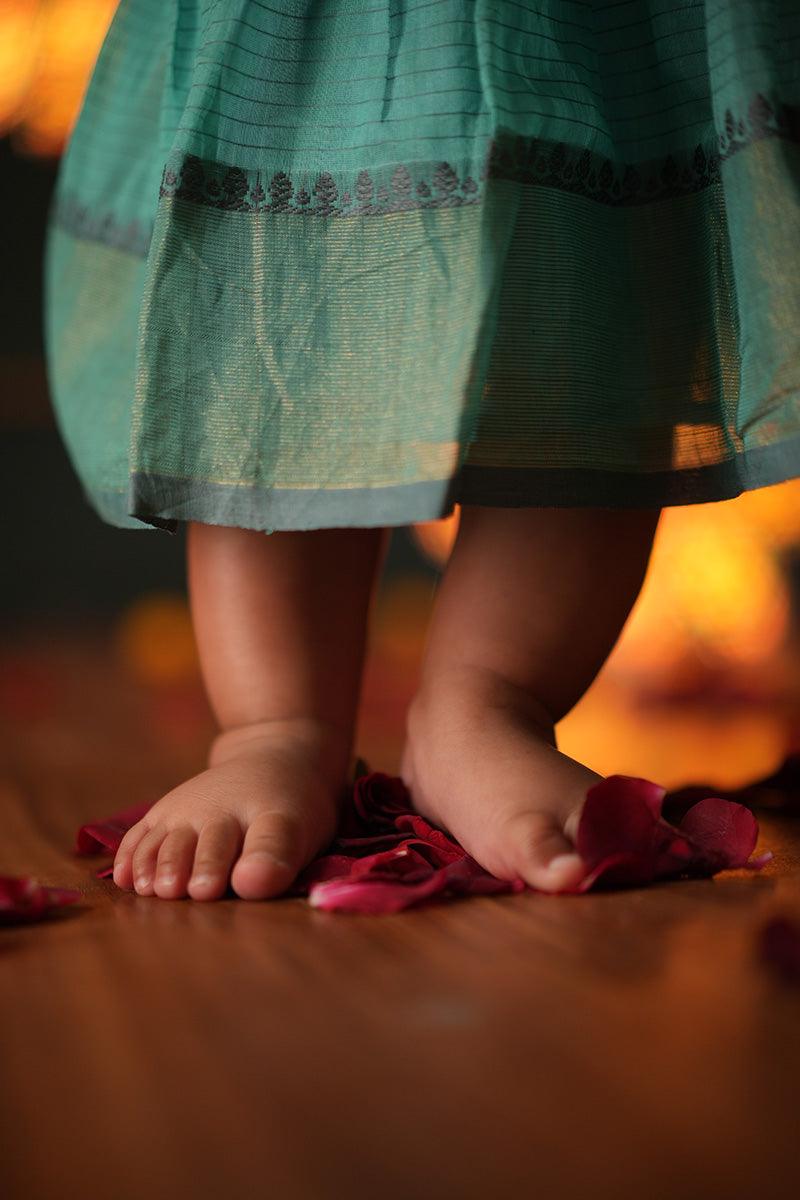 Dahlia sleeveless infant pleated dress in handwoven cotton silk - Totdot
