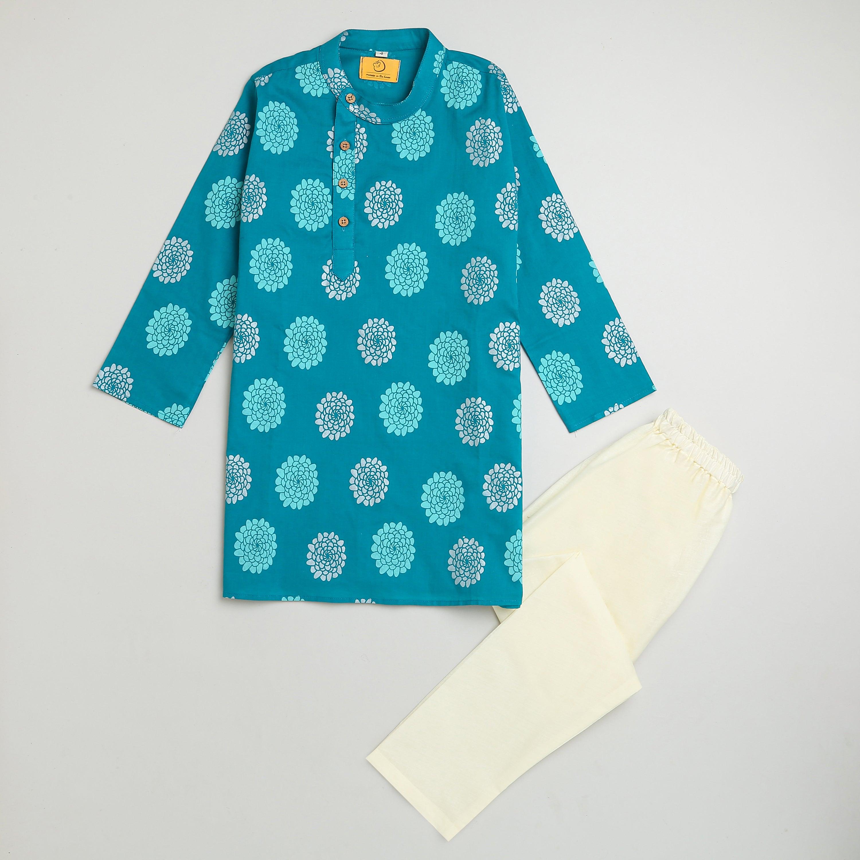 Dazzling Flower Boys Ethnic Wear- Blue - Totdot