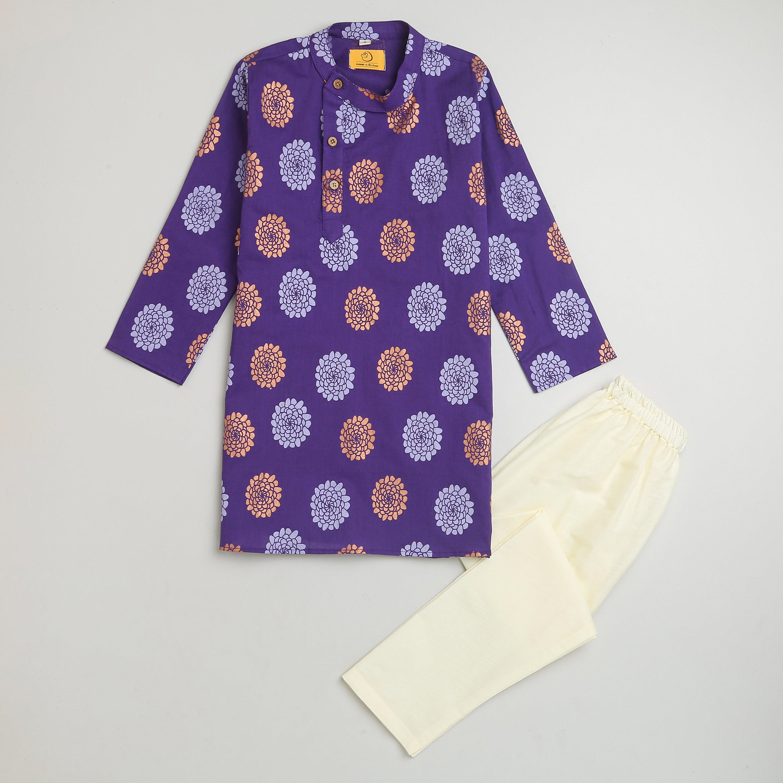 Dazzling Flower Boys Ethnic Wear- Purple - Totdot