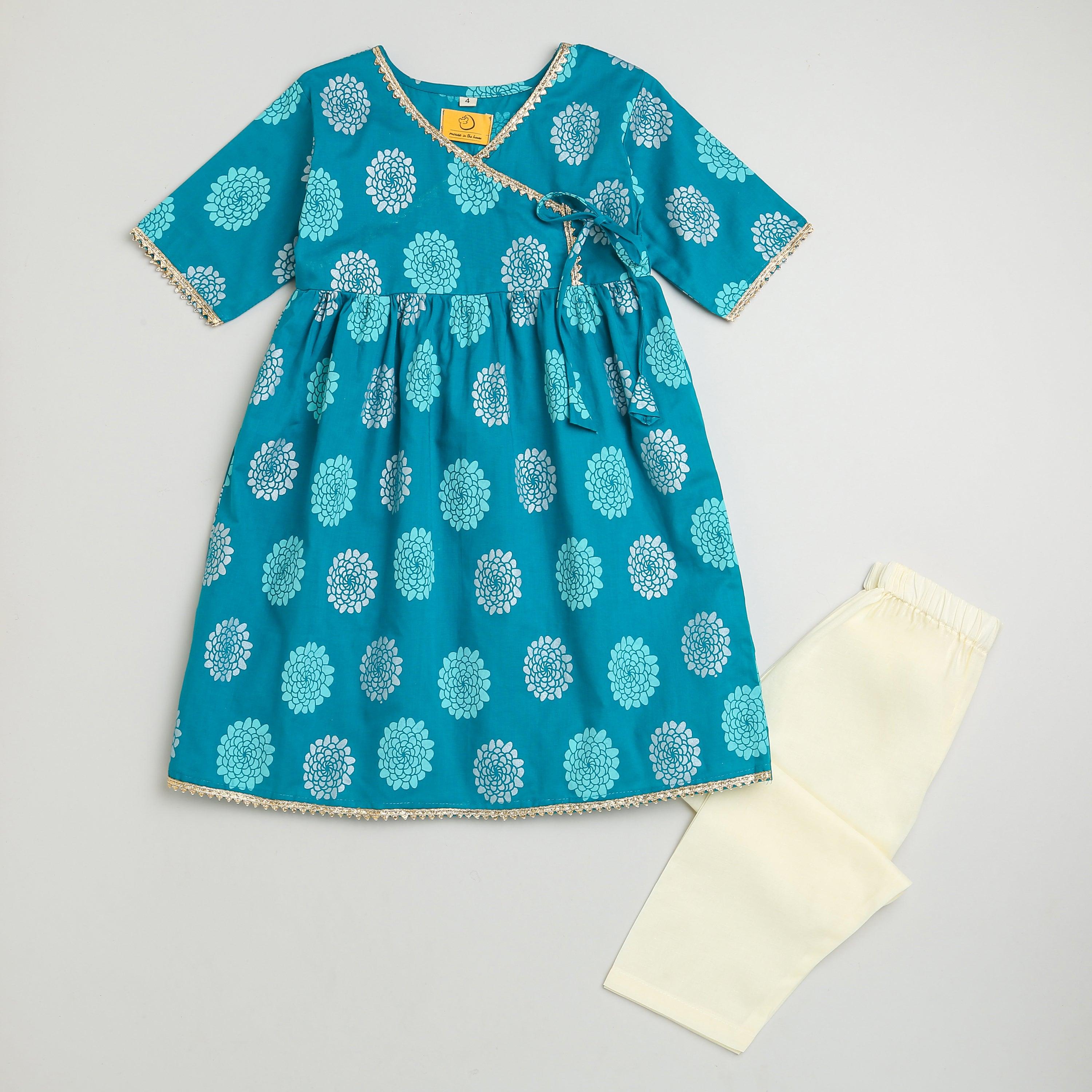 Dazzling Flower Girls Ethnic Wear- Blue - Totdot