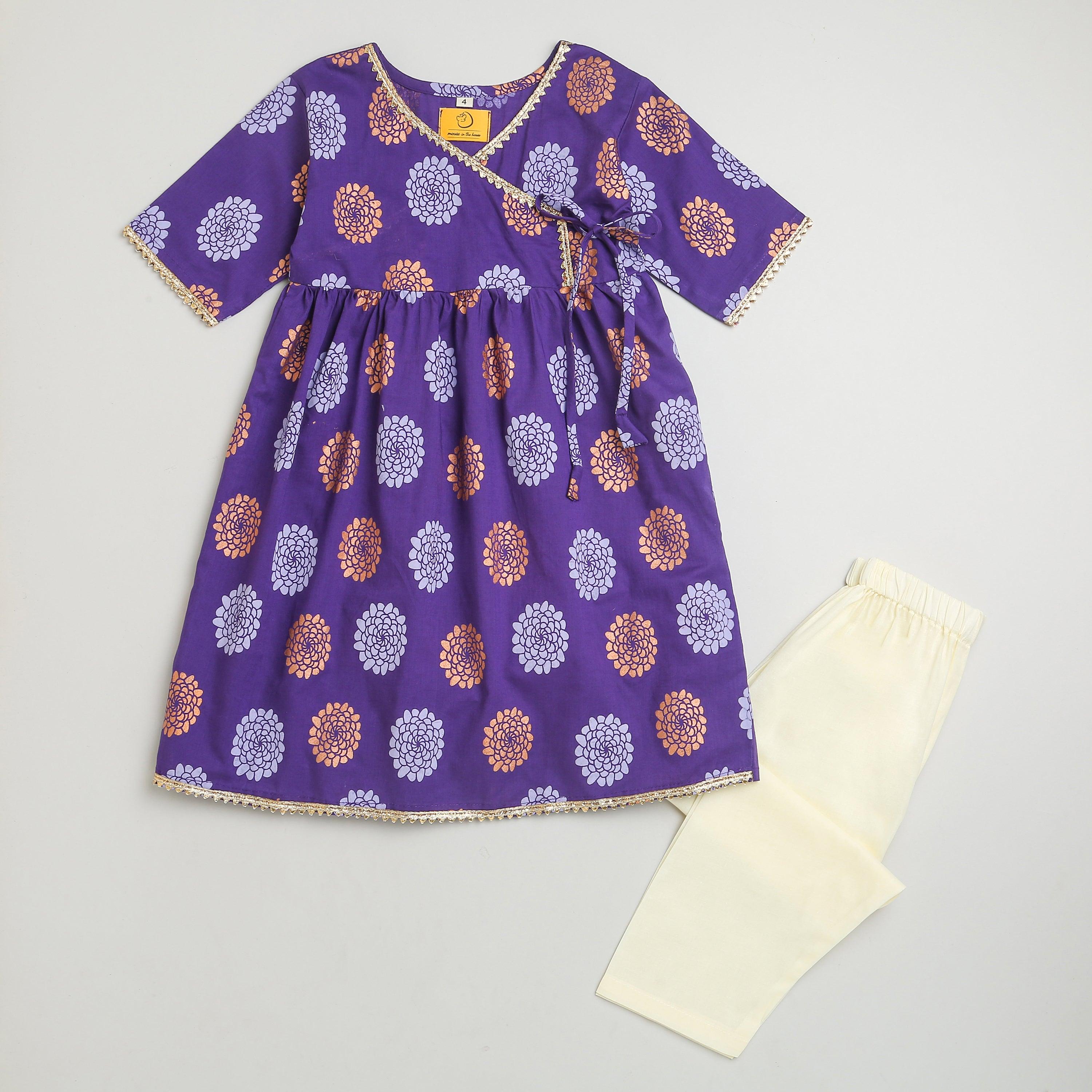 Dazzling Flower Girls Ethnic Wear- Purple - Totdot