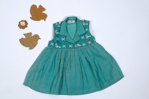 Designer Chanderi Embroidered Party Formal Dress for Infant Girls - Blue - Totdot