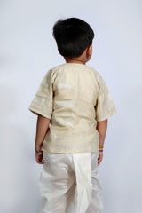 Designer Chanderi Short Ethnic Shirt Style Kurta Set with Dhoti for Boys - Beige - Totdot