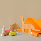 DIY Kit-Dino Set of 2- 2 Wooden Dinosaurs, 5 Color Bottles, 2 Paint Brush, 2 Sponge Brush with different size - Totdot