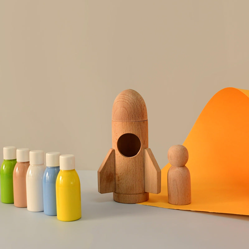 DIY Kit-Rocket- 1 Rocket,1 Astronaut, 5 Color Bottles, 2 Paint Brush, 2 Sponge Brush with different size - Totdot
