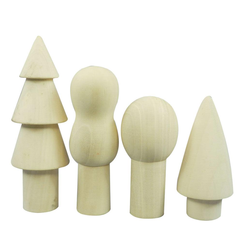 DIY Kit-Trees-4 Wooden Trees,5 Color Bottles ,2 Paint Brush, 3 Sponge Brush. - Totdot