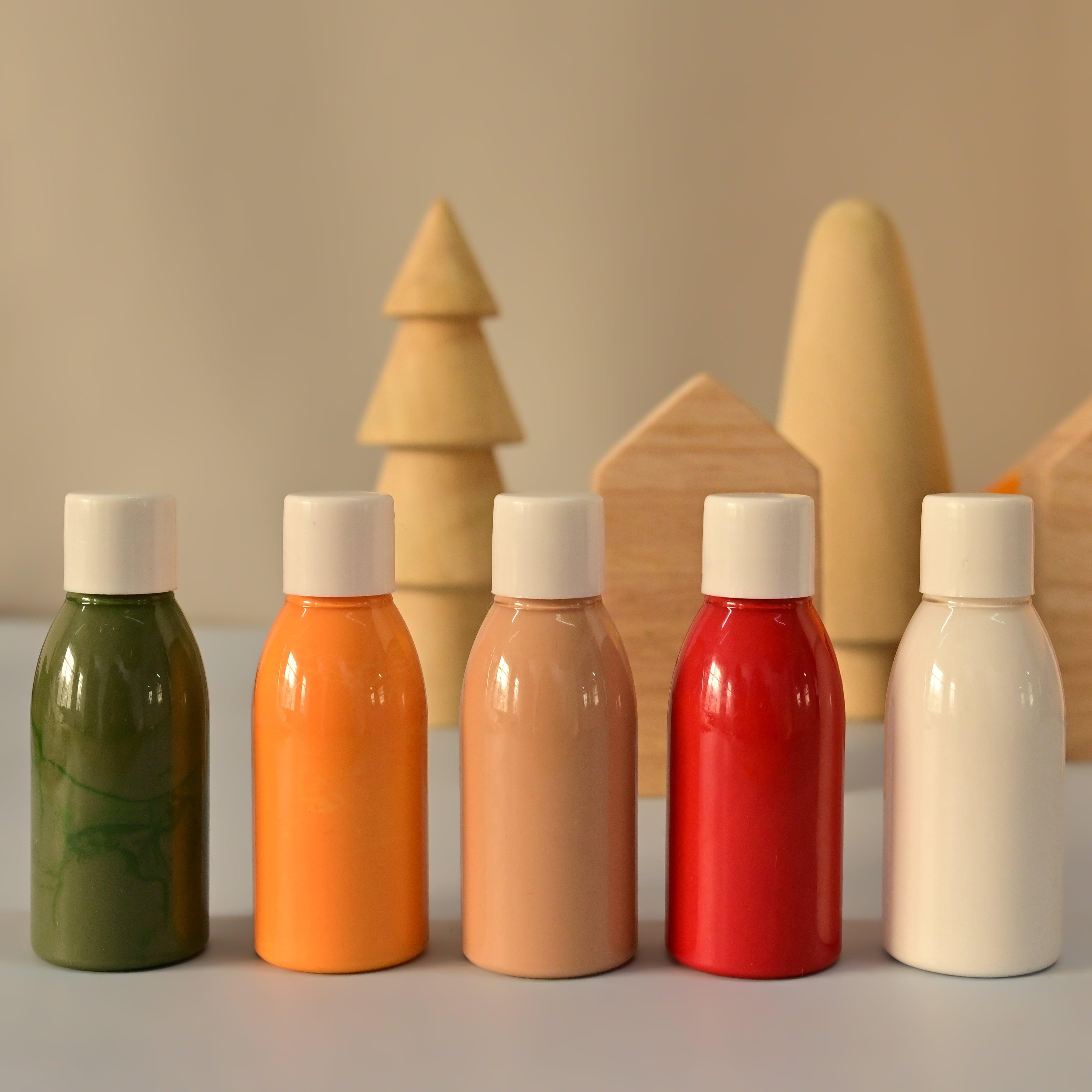 DIY village - 2 Huts, 3 Trees, 5 color bottals, 1 Paint Brush, 1 Sponge Brush, 3 Sponge with different size - Totdot