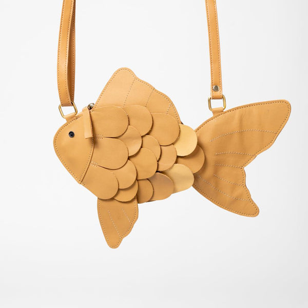 Dory Fish Crossbody Bag for Kids | Vegan Leather | Bronze Sand Color | Velvet Lining - Totdot