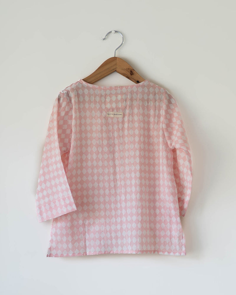 Sleepover party kids unisex kurta in blush pink rhombus - Totdot