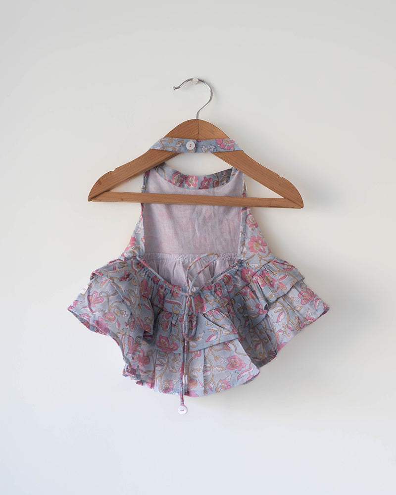 Flutter sky blue butterfly halter top skirt co-ord - Totdot