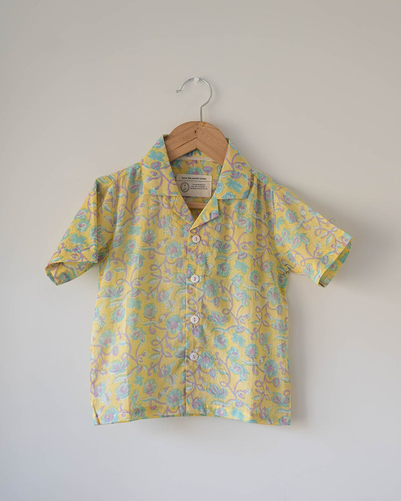 Boogie shirt in lemon yellow butterfly blockprint - Totdot