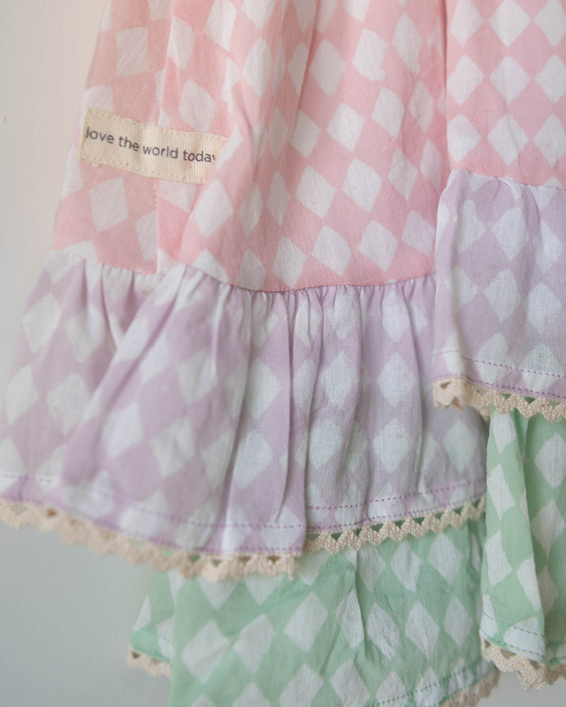 Pocketful of Sunsets dress in rhombus block print - Totdot