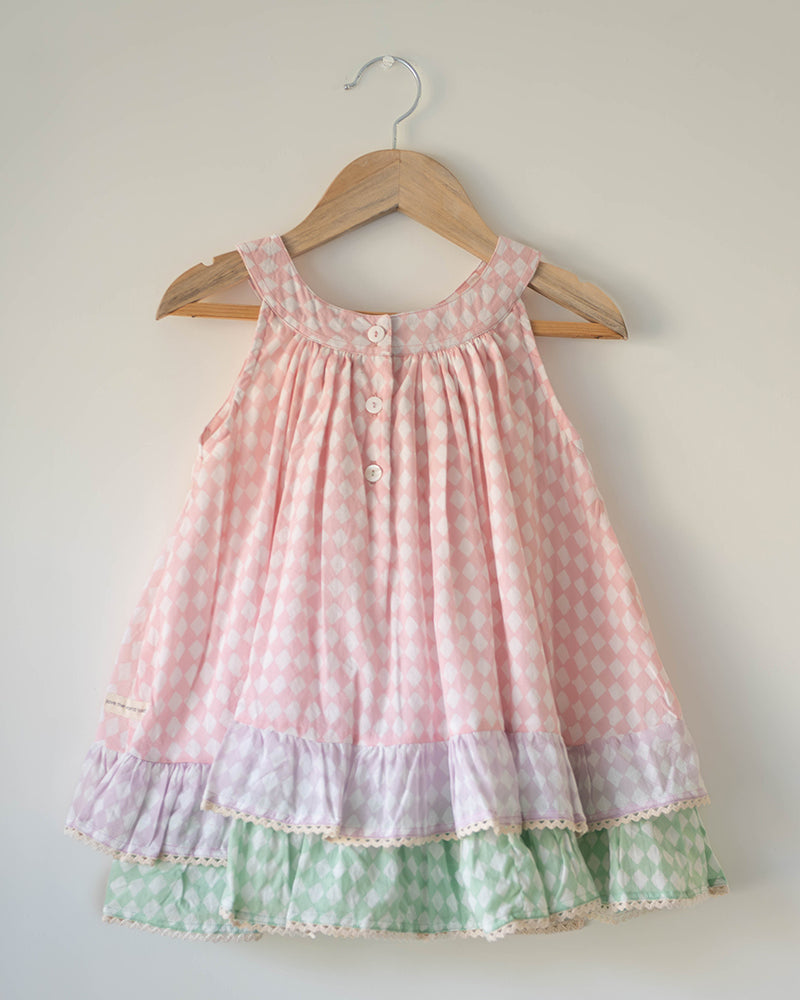 Pocketful of Sunsets dress in rhombus block print - Totdot