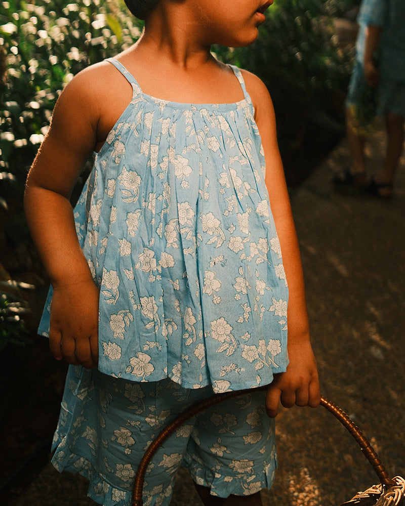 Blossom powder blue spaghetti top shorts set - Totdot