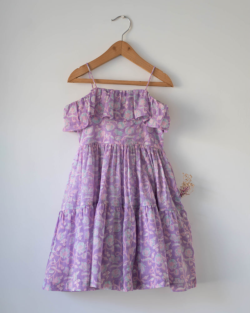 Fool's paradise dress in purple butterfly blockprint - Totdot