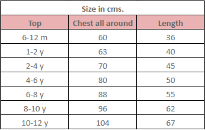 Sleepover party kids unisex kurta in blush pink rhombus - Size Chart