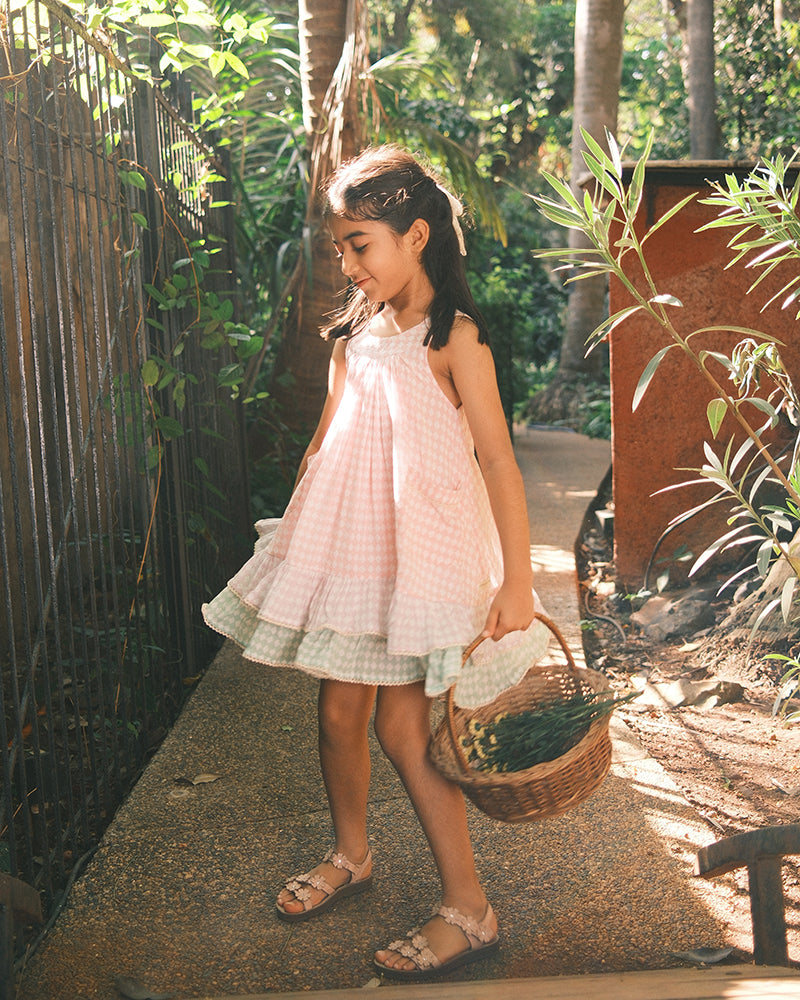 Pocketful of Sunsets dress in rhombus block print - Totdot