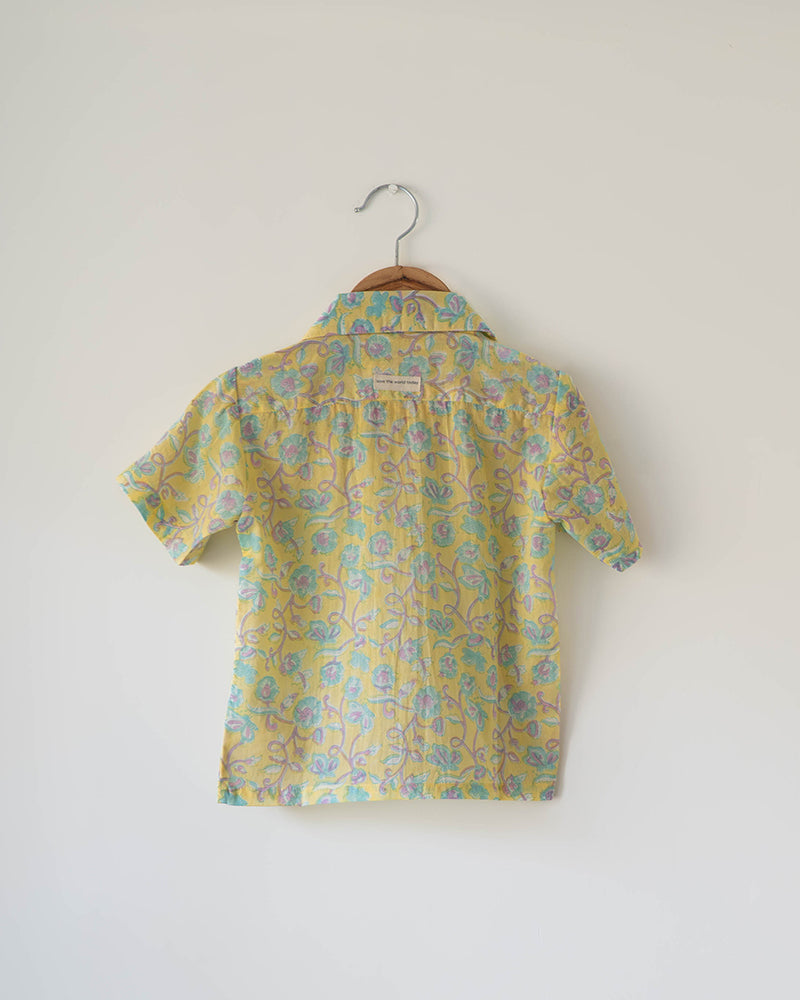 Boogie shirt in lemon yellow butterfly blockprint - Totdot