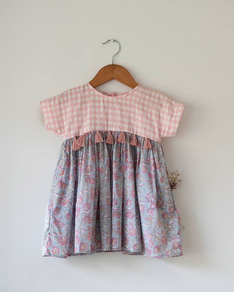 Tassel dress in sky blue butterfly - Totdot