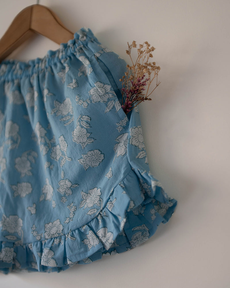 Blossom powder blue spaghetti top shorts set - Totdot