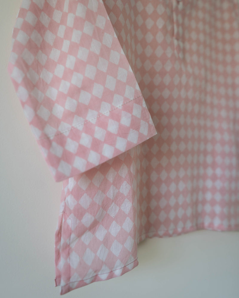 Sleepover party kids unisex kurta in blush pink rhombus - Totdot
