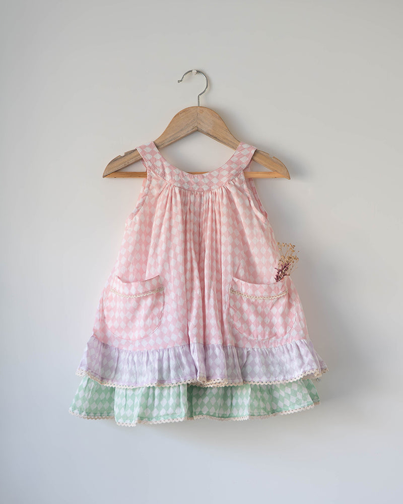 Pocketful of Sunsets dress in rhombus block print - Totdot
