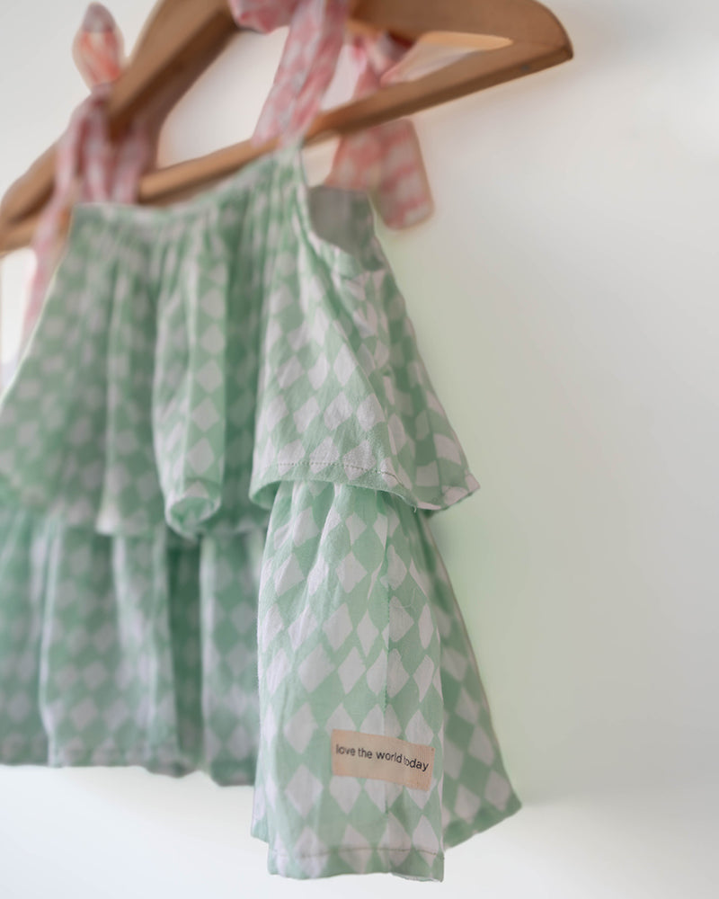 Wander co-ord Set in sage green rhombus - Totdot