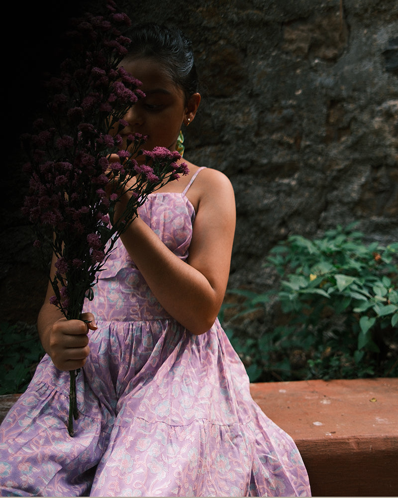Fool's paradise dress in purple butterfly blockprint - Totdot