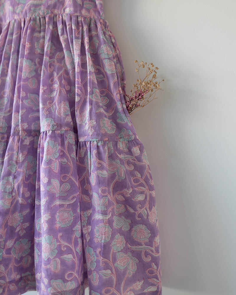 Fool's paradise dress in purple butterfly blockprint - Totdot